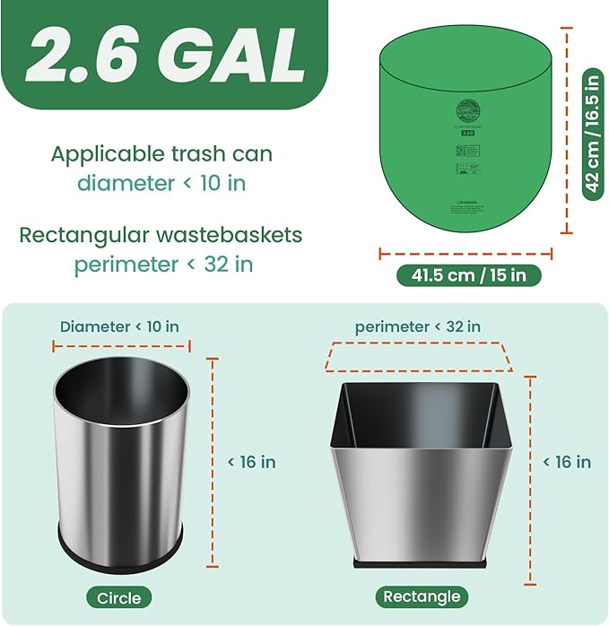 2.6 Gallon Compostable Trash Bags,240 Count Compost Trash Bags for Bedroom Kitchen Office Fit 10 Liter,Small Kitchen Food Scrap Waste Bags,ASTM D6400, US BPI & Europe OK compost HOME certified