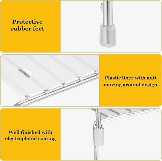 Set of 4 Kitchen Cabinet Organizer Shelves, Stackable Organizer and Storage for Cabinet Cupboard, Expandable Shelf Risers Plate Rack with Anti-Slip Plastic Liner