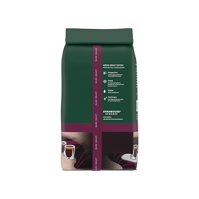 Starbucks Ground Coffee, Dark Roast Coffee, Espresso Roast, 100% Arabica, 6 bags (12 oz each)