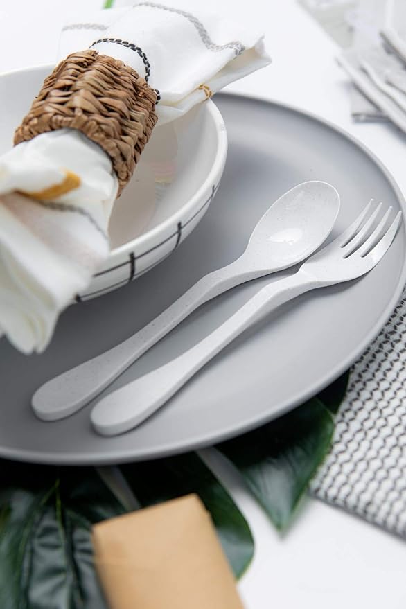 Knork Eco Plant Based 24 Pack Reusable Bamboo Flatware Set (White)…