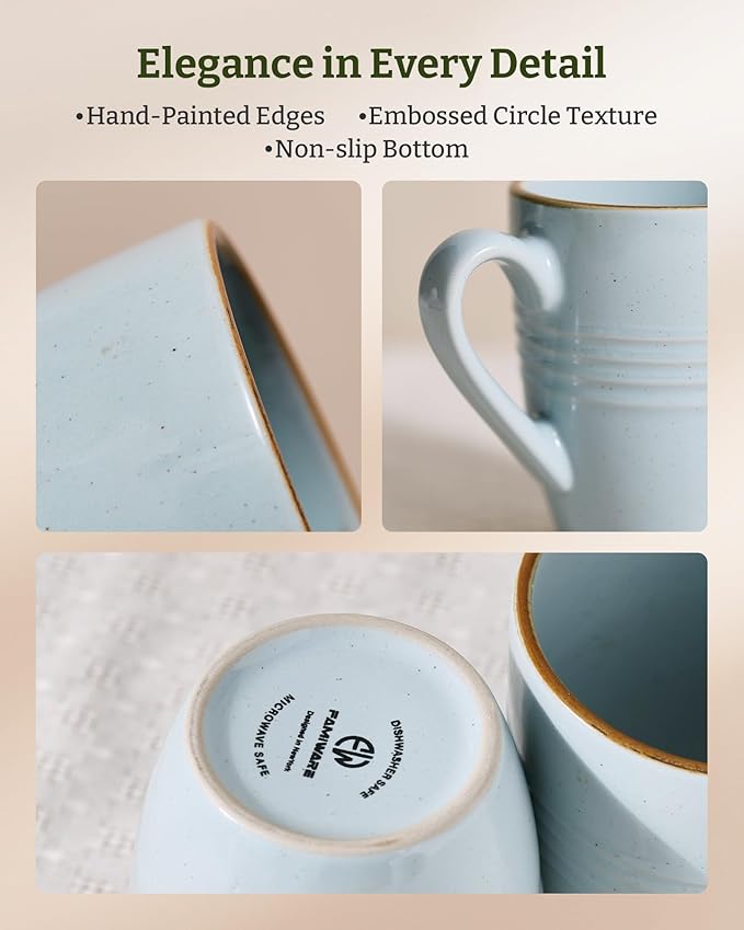 famiware Jupiter Coffee Mugs Set of 4, 14 OZ Coffee Mug, Microwave and Dishwasher Safe, Coffee Cups with Handle for Coffee, Tea, Cocoa, Milk, Light Blue