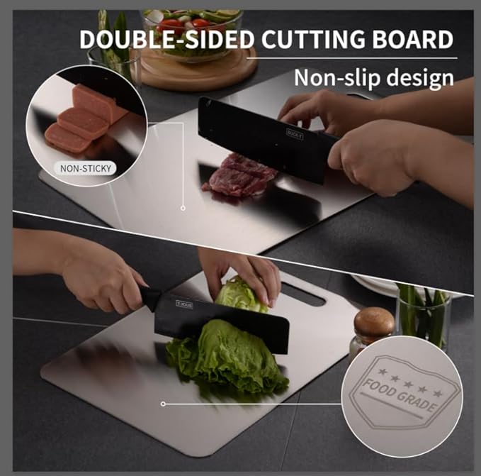 Katuchef Titanium Cutting Board 2025 New Upgrade Pure Titanium Cutting Boards for Kitchen Double Sided Cutting Boards Non Toxic,Hygiene Durable Chopping Board Suitable for Dishwasher Safe(11.4 * 7.9)