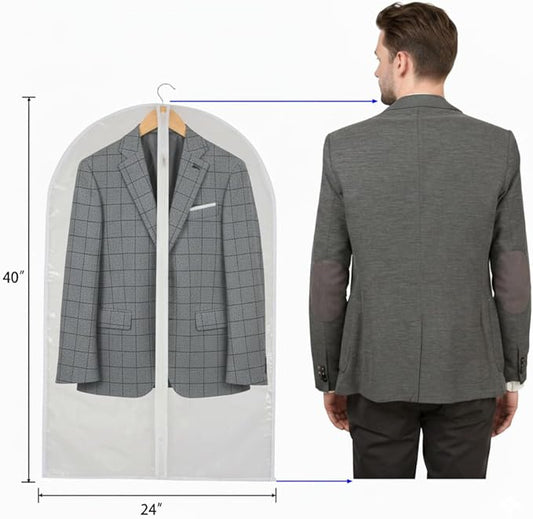 40” All Clear Garment Bags for Travel - PEVA Waterproof Suit Cover with Zipper for Hanging Clothes, Dresses, Coats - Durable Dresser for Closet Storage, Dustproof & Moisture Resistant - 40''/2 Pack