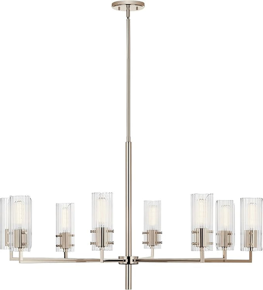 KICHLER Velestino 40.25" 8 Light Chandelier in Polished Nickel, for Foyer, Dining Room, Living Room, Bedroom, (23.25" x 40.25") 52680PN