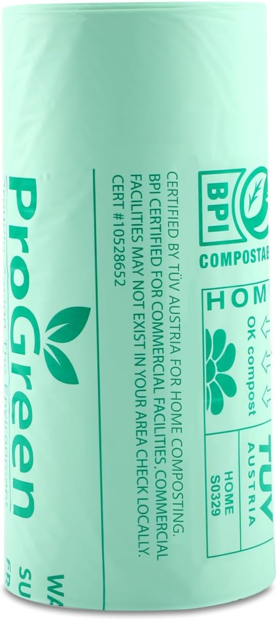 Compost Bags 33 Gallon Compostable Trash Bags, Extra Thick 1.1 Mil, Compost Kitchen Bin Bags, Food Scraps Yard Waste Bags, ASTM D6400 BPI & TÜV AUSTRIA Certified