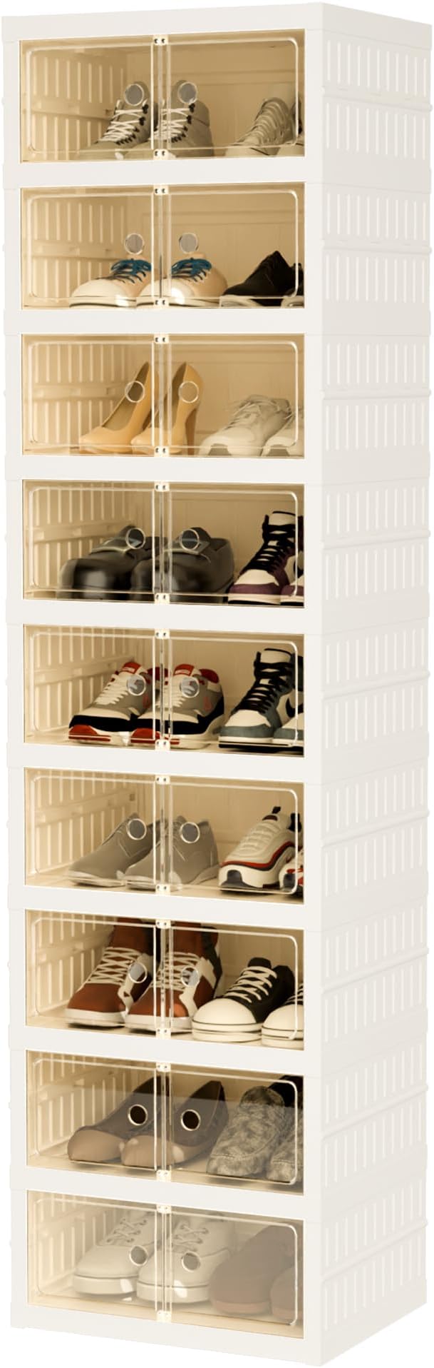 Foldable Shoe Organizer Storage Box, Portable Extra Large Folding Shoe Rack for Closet, Shoe Storage Box with Magnetic Transparent Door and Wheels, 9 Layers 18 Grids