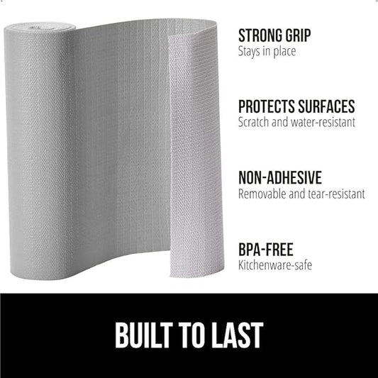 GORILLA GRIP Slip Resistant Drawer and Shelf Liner 2 Pack, Non Adhesive Water Resistant, Easy Clean and Trim, Smooth Surface Liners for Kitchen Cabinet Shelves Drawers Pantry 17.5IN x 20FT, Light Gray