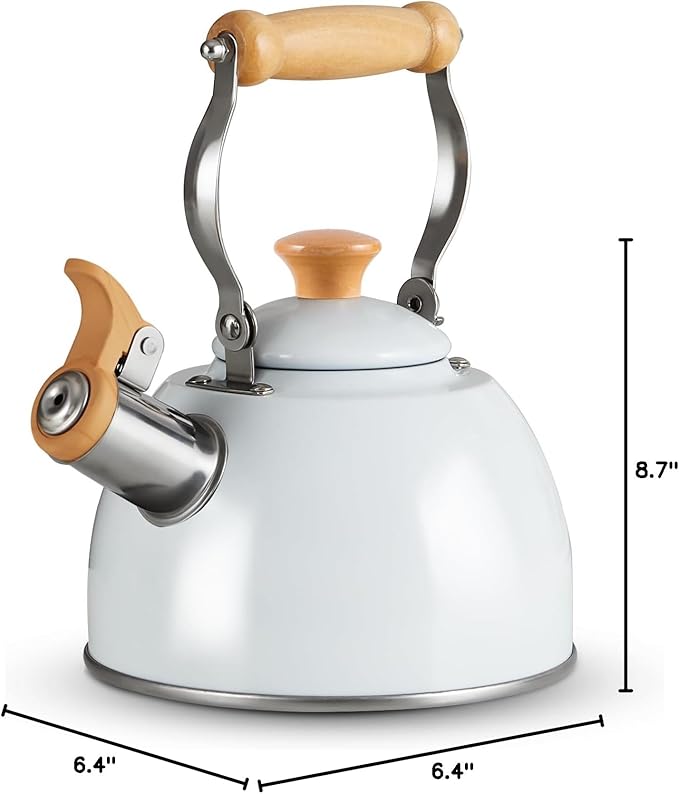 ROCKURWOK Tea Kettle, Tea Pot with Cool Touch Ergonomic Handle, Teapot Food Grade Stainless Steel, Tea Kettle Stovetop, Kettle Teapot, Whistling Tea Kettle, Small Tea Pot, 1.6 Quart (White)