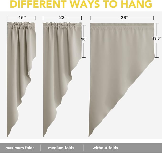 NICETOWN Country Kitchen Curtains - Thermal Insulated, Room Darkening Rod Pocket Swag Curtains for Living Room & Bathroom, 1 Pair, 36" x 63" x 18" per Panel, Natural
