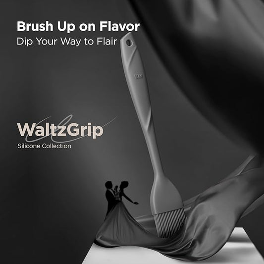 Kitchen Mama WaltzGrip Platinum Silicone Basting Pastry Brush: Set of 2 Heat-Resistant Brushes for Cooking, Baking, Grilling, and Spreading Oil or Butter - Dishwasher-Safe (Metal Gray)