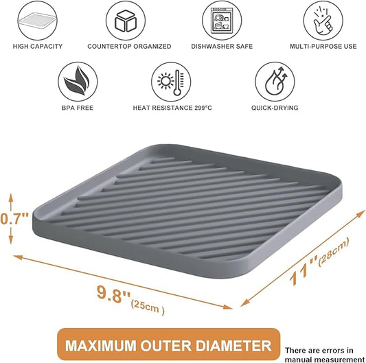 Silicone Organizer Tray for Kitchen Sink and Bathroom, Dishwasher Tray, Versatile Bathroom and Drawer Organizer Trays, Non-Slip Countertop (Gray)