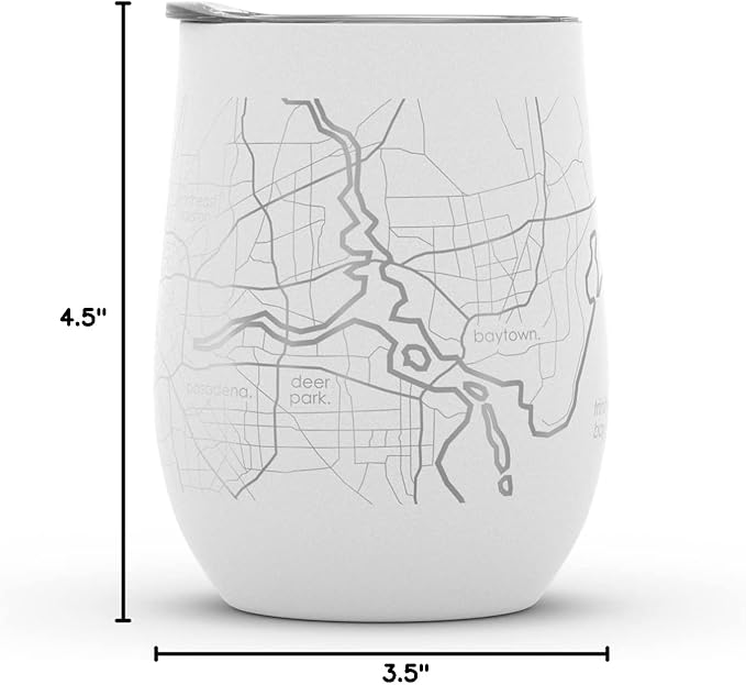 Well Told Engraved Houston Texas Map Insulated Wine Tumbler, Etched Stainless Steel Wine Tumbler (12 oz, White) City Map Insulated Tumbler, Custom Insulated Tumbler, Outdoor Drinkware