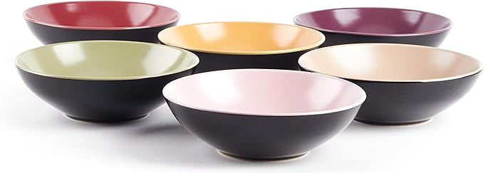 Colors Life 18pc Dinnerware Set,Outside Shinny Black + Inside Matte Finished Color Very Berry