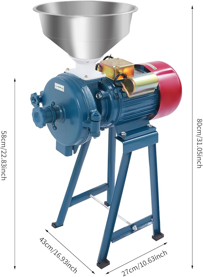 220V Electric Grain Mill Grinder, 2200W Commercial Corn Grinder with Funnel, Spice Grinders for Wheat, Rice, Cereals