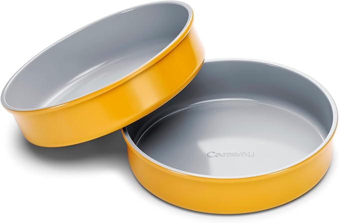 Caraway Non-Stick Ceramic 9” Circle Pans - Naturally Slick Ceramic Coating - Non-Toxic, PTFE & PFOA Free - Perfect for Birthday Cakes, Tartes, & More - Marigold