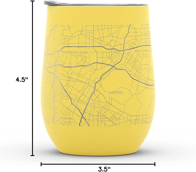 Well Told Engraved Los Angeles California Map Insulated Wine Tumbler, Etched Stainless Steel Cup (12 oz, Sunrise Yellow) City Map Insulated Tumbler, Custom Insulated Tumbler, Outdoor Drinkware