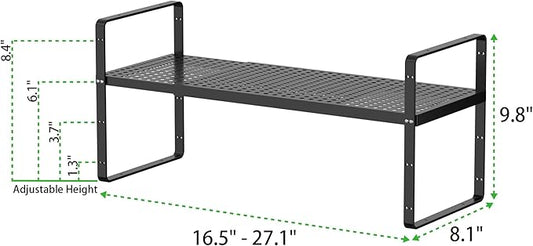Expandable Cabinet Organizer Shelf, Stackable Shelf Riser for Small Kitchen Pantry Desk Cupboard Tabletop Countertop Home Office, Heavy Duty, Black Small 1 Pack