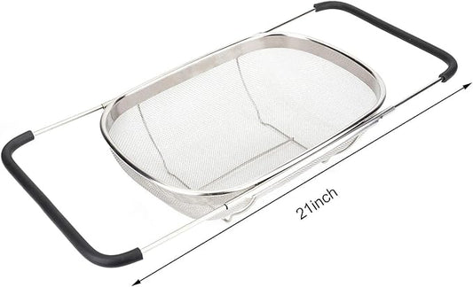 2 PackPremium Quality Over The Sink Stainless Steel Oval Colander with Fine Mesh 6 Quart Strainer Basket & Expandable Rubber Grip Handles - Strain, Drain, Rinse Fruits, Vegetables1
