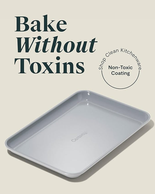 Caraway Nonstick Ceramic Small Baking Sheet (9x13β) β Non-Toxic, PTFE & PFOA Free β Oven Safe β Aluminized Steel Core β Mini Sheet Pan for Baking, Roasting & More - Gray