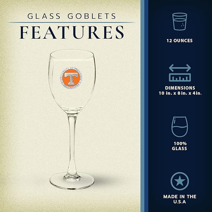 Heritage Pewter Tennessee Volunteers Glass Goblets β Set of 2 | 12 OZ Goblet Wine Glasses | Expertly Crafted Pewter Glass