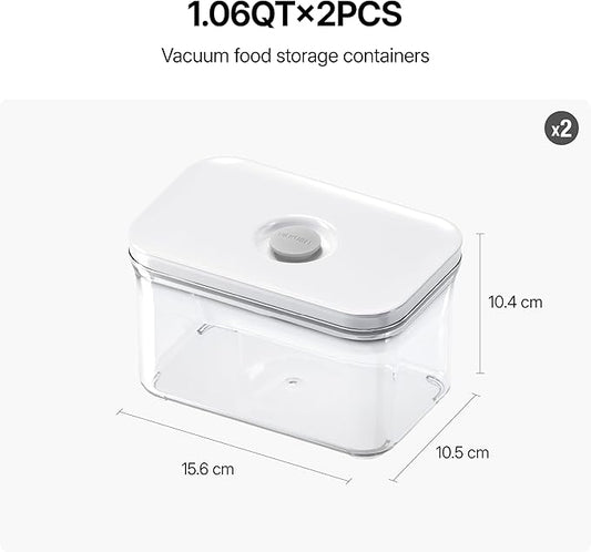 VAKUEN Premium Airtight Food Storage Containers, Rectangular 2PC(1.06qt), Smart One-Click Seal Lid, No Hinges, Patented Double Silicone Lining, 100% Leak Proof, BPA-FREE, Dishwasher, Microwave Safe