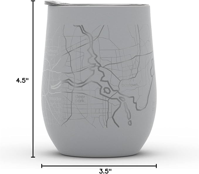 Well Told Engraved Houston Texas Map Insulated Wine Tumbler, Etched Stainless Steel Cup (12 oz, Dockside Gray) City Map Insulated Tumbler, Custom Insulated Tumbler, Outdoor Drinkware