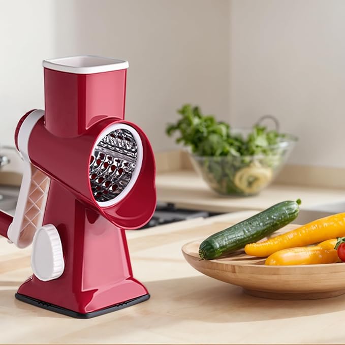 HANSGO Rotary Cheese Grater, Hand Crank Cheese Shredder, 3 Metal Blades & Cleaning Brush, Non-slip Suction Base, Labor-Saving Handle, Kitchen Gadgets for Vegetable, Nuts, Christmas Gifts for Women