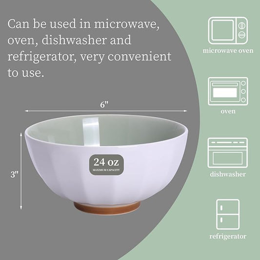 6-Piece Pasta Bowls 24 oz, Green Porcelain 6 inch, Microwave Oven Dishwasher Safe Scratch Resistant