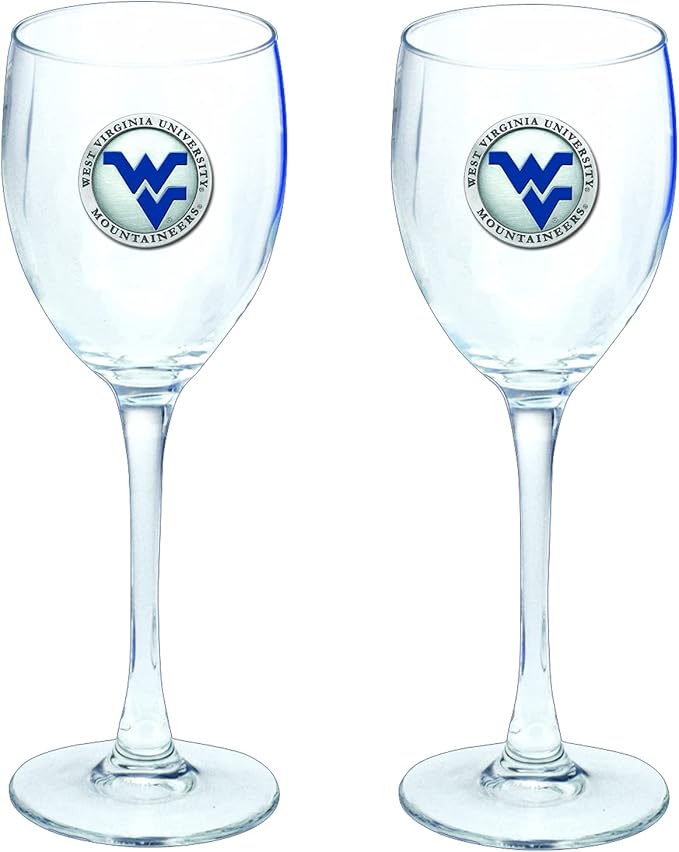 Heritage Pewter West Virginia Mountaineers Glass Goblets β Set of 2 | 12 OZ Goblet Wine Glasses | Expertly Crafted Pewter Glass