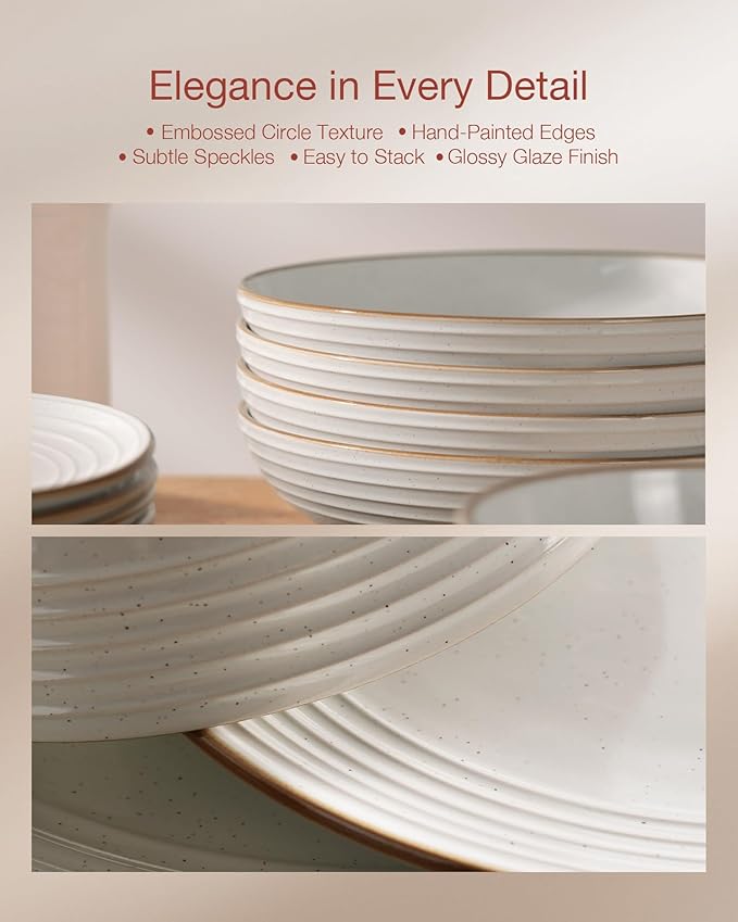 Famiware Jupiter Dinnerware Set, Plates and Bowls Dish Sets for 8 (24 Pieces), Microwave and Dishwasher Safe Stoneware Speckled Tableware, Chip and Scratch Resistant, White