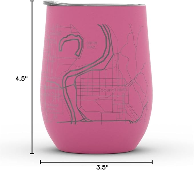 Well Told Engraved Omaha Nebraska Map Insulated Wine Tumbler, Etched Stainless Steel Cup (12 oz, Sunset Pink) City Map Insulated Tumbler, Custom Insulated Tumbler, Outdoor Drinkware