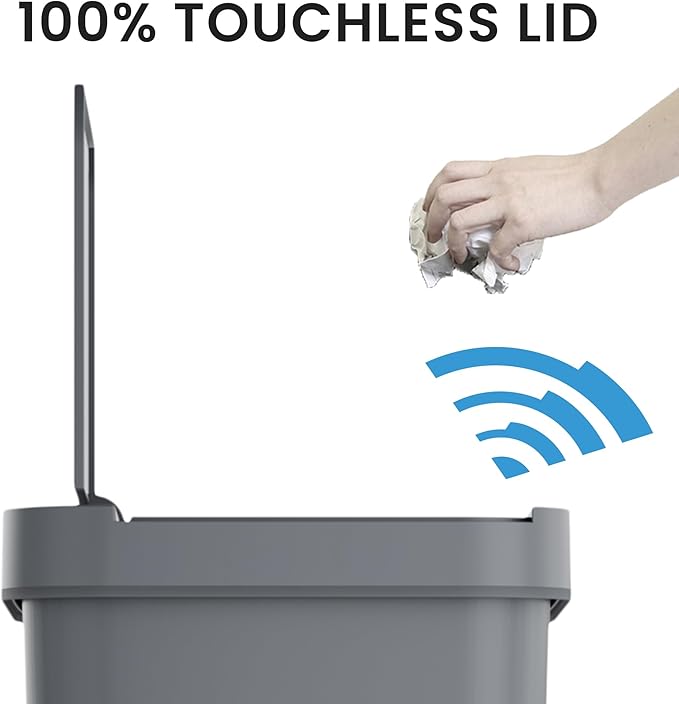 iTouchless Prime 13.2 Gallon Sensor Trash Can, Slim and Space-Saving, Durable Dent-Proof Construction, Automatic Bin Gray Color Great for Kitchen, Home, Office, Business, Garage, Plastic