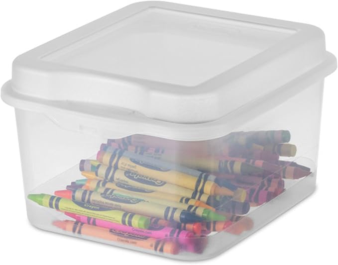 Sterilite FlipTop, Stackable Small Storage Bin with Hinging Lid, Plastic Container to Organize Desk at Home, Office, Clear, 24-Pack