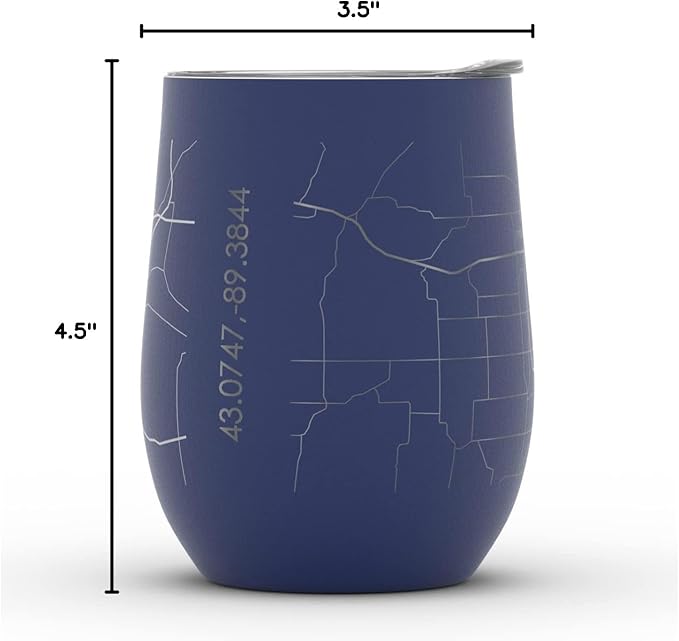 Well Told Engraved Madison Wisconsin Map Insulated Wine Tumbler, Etched Stainless Steel Cup (12 oz, Midnight Blue) City Map Insulated Tumbler, Custom Insulated Tumbler, Outdoor Drinkware
