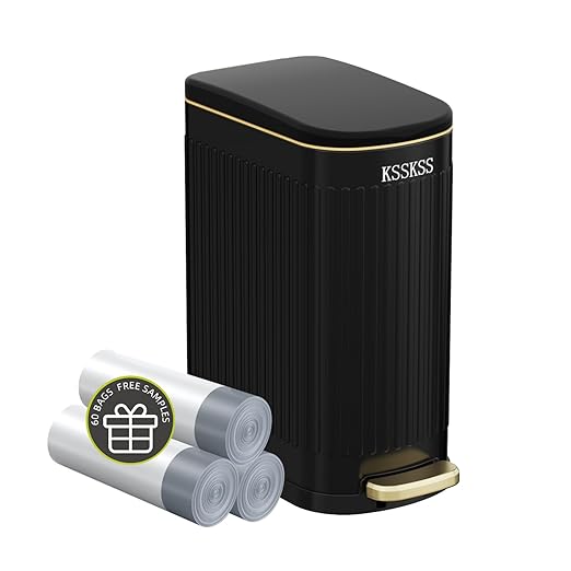 2.6 Gallon Slim Bathroom Trash Can with Soft Close Lid, 10L Stainless Steel Garbage Can with Removable Liner Bucket, for Narrow Spaces, Bathroom, Bedroom (Matt Black)