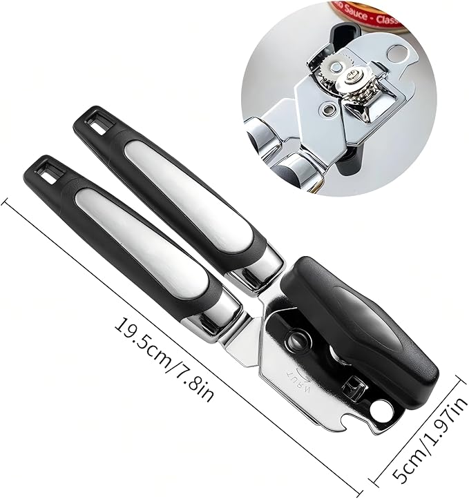 Safe Cut Can Opener with Wine Corkscrew 1 set of - Ergonomic Manual Can Opener, Food Grade Stainless Steel, Smooth Edge Cutting for Kitchen & Restaurant