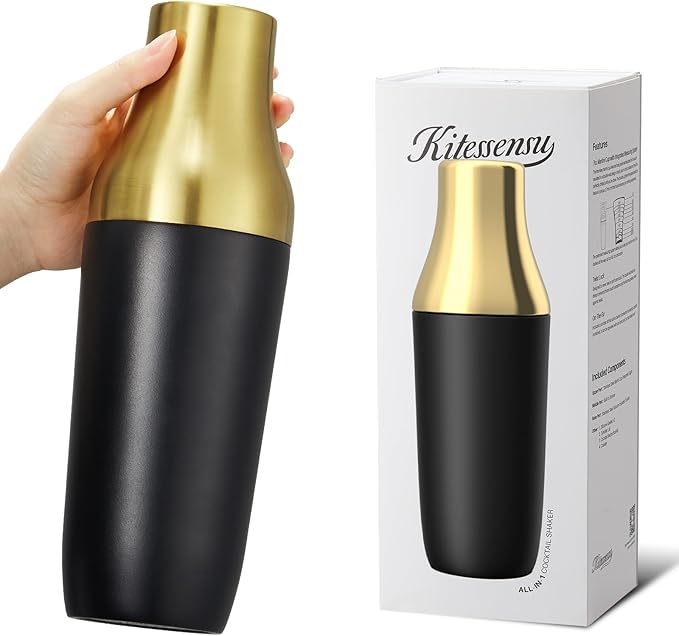 Kitessensu Hybrid Cocktail Shaker | Vacuum Insulated Stainless Steel Martini Shaker with Double Wall Martini Cup | Integrated Measuring System | Tumbler Lid & Cocktail Recipes Included | Crown