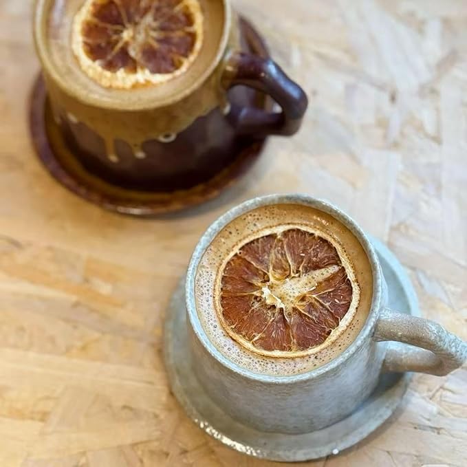 10oz Unique Vintage Retro Handmade Ceramic Cappuccino Barista Cup with Saucer –Rustic Stoneware Coffee Mug, Lead-Free Latte Art Mug,Handmade ceramic cappuccino cups or tea cup (biege)