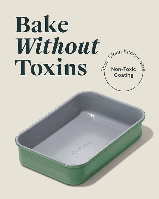 Caraway Nonstick 9β x 6.5β Small Rectangle Baking Pan β Non-Toxic, PTFE & PFOA Free β Aluminized Steel Core β Deep Ceramic Baking Pan for Casseroles, Lasagna & More - Sage