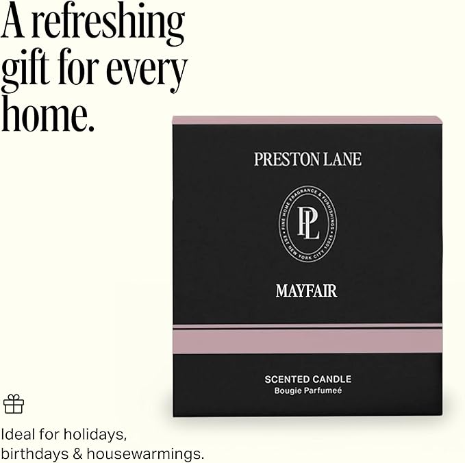 Preston Lane Luxury 2-Wick Scented Candle, Mayfair, 7.5 oz Hand-Poured in USA | Long Burn Time (20-30 Hrs), Vegan Soy Wax Blend, Decorative Glass Vessel, Fine Italian Fragrance