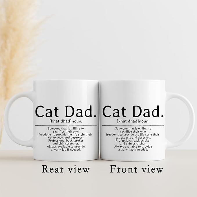 QUICQOD Cat Dad Gifts: Coffee Mug, Cat Lovers Ceramic Cup, 11 Oz White Mug