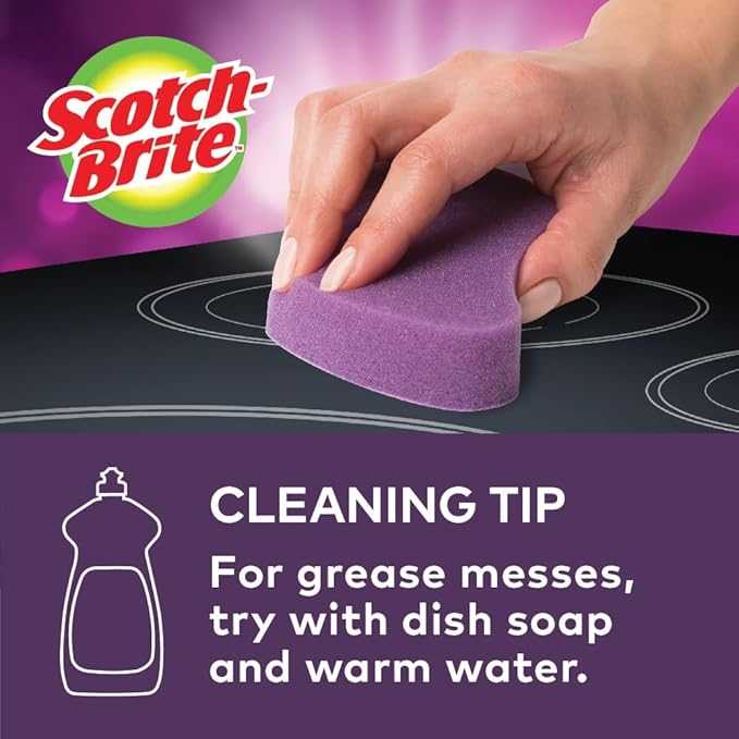 Scotch-Brite Glass Cooktop Pads, Scratch-Free & Non-Abrasive Scrubbers for Glass or Ceramic Stovetops, Cleans Burnt-On Messes with Just Water, Reusable Dishwasher-Safe Design, 4 Pads