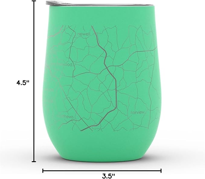 Well Told Engraved Charlotte North Carolina Map Insulated Wine Tumbler, Etched Stainless Steel Cup (12 oz, Sunday Green) City Map Insulated Tumbler, Custom Insulated Tumbler, Outdoor Drinkware