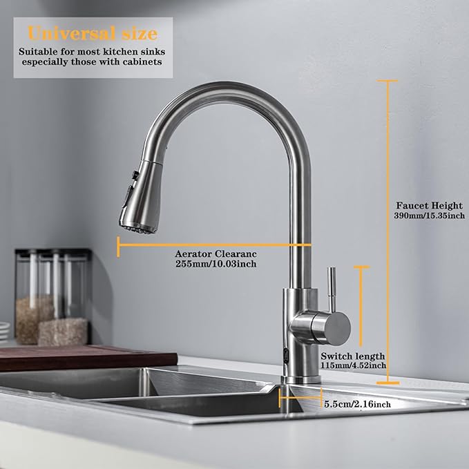 Touchless Kitchen Faucet with Pull Down Sprayer Brushed Nickel Kitchen Faucets Infrared Sensor Kitchen Faucet Touchless Kitchen Sink Faucets Stainless Steel Single Handle Motion Sensor Kitchen Faucets
