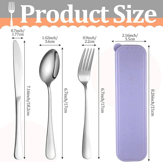 Yinkin 1 Pack Portable Travel Utensils Set with Case Reusable Stainless Steel Silverware Flatware Camping Cutlery Include Fork Spoon Knife for Work School Dishwasher Safe(Lavender Purple)