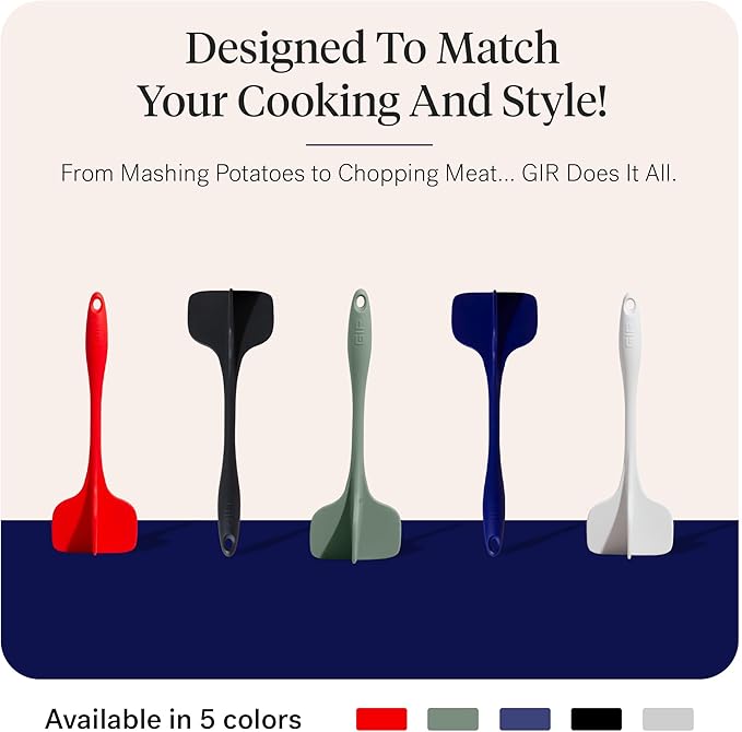GIR: Get It Right Silicone Potato Masher & Quad Meat Chopper - 12 In Navy - Heat Resistant up to 425°F Fiberglass Core - 7-Blade Ground Meat Chopper & Food Masher - Dishwasher Safe Kitchen Gadget