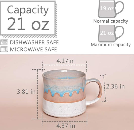 Bosmarlin Large Ceramic Coffee Mug, Big Tea Cup, 7 Colors to Choose, 21 Oz, Dishwasher and Microwave Safe, 1 PCS (White)