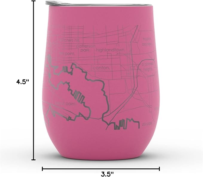 Well Told Engraved Baltimore Maryland Map Insulated Wine Tumbler, Etched Stainless Steel Cup (12 oz, Sunset Pink) City Map Insulated Tumbler, Custom Insulated Tumbler, Outdoor Drinkware