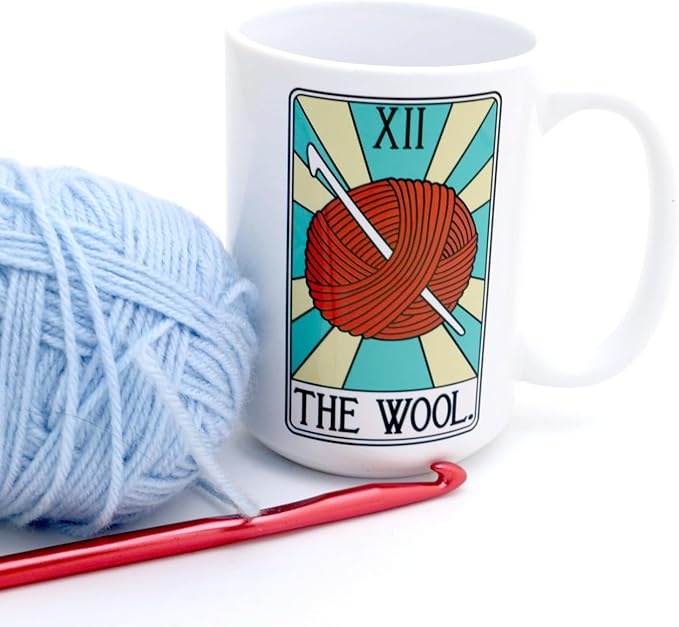 The Wool, tarot card mug, funny crochet mug LennyMud by Lorrie Veasey