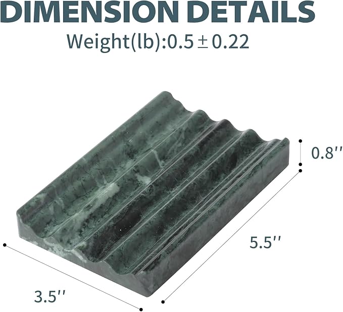 Marble Soap Dish, Soap Holder for Shower, Green Bar Soap Holder with Water Ripple Design, Easy Cleaning Stone Soap Saver for Kitchen Sink,Bathroom, Executive Indian Natural Stone Soap Tray